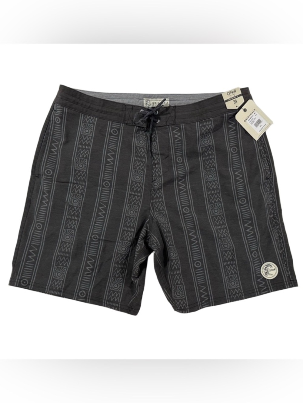 NWT O’Neill Mythic Lines Cruzer Board Shorts 34 Black 18” Above Knee MSRP $59.50